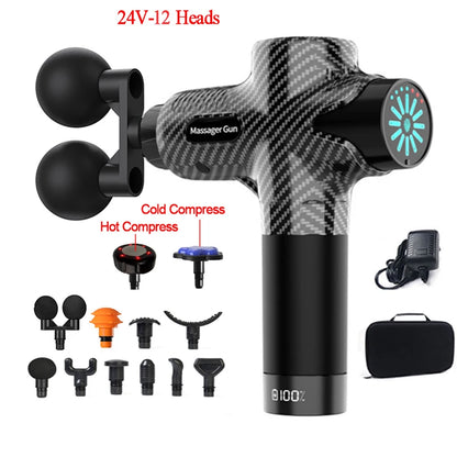 24V Professional Massage Gun With Hot And Cold Compress Electric 12Head High Frequency Fascia Gun Deep Tissue Neck Relax Fitness